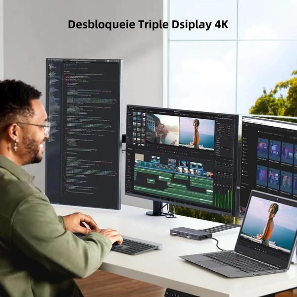 Imagem de Estação de Acoplamento USB-C 13 em 1 - 4K Triplo Display, Dual HDMI, 100W PD, Leitor de Cartões SD/TF para Macbook Pro/Air