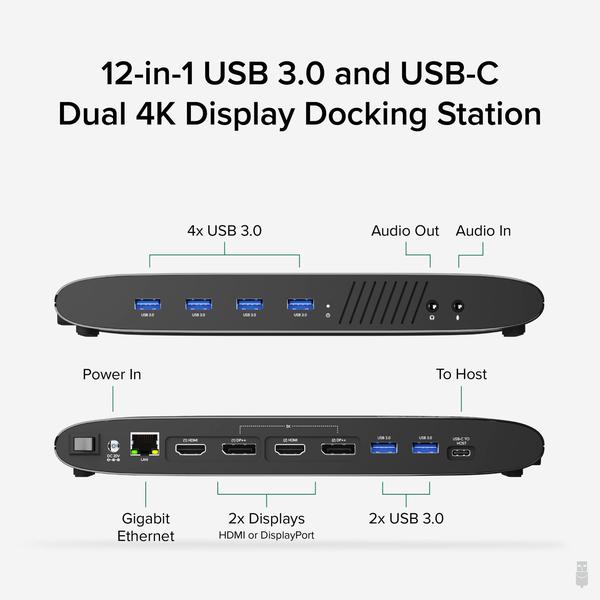 Imagem de Estação de ancoragem para laptop conectável UD-6950H 4K com monitor duplo