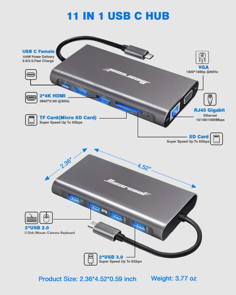 Imagem de Estação de ancoragem para laptop USB-C Hiearcool 11 em 1 com tela tripla