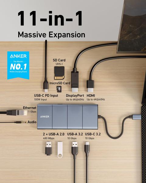 Imagem de Estação de ancoragem para laptop USB C Hub Anker 565 11 em 1 4K HDMI