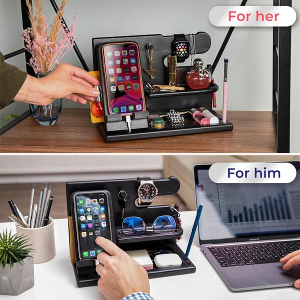 Imagem de Estação de ancoragem TESLYAR Wood Phone Desk Organizer Ebony