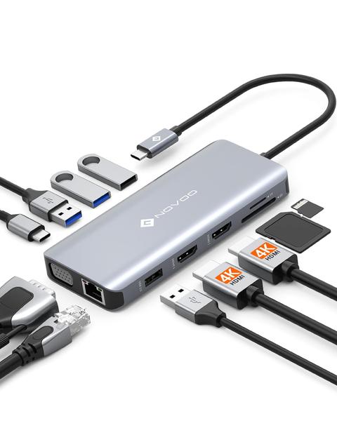 Imagem de Estação de ancoragem USB C NOVOO 11 em 1 Dual HDMI VGA 100W PD