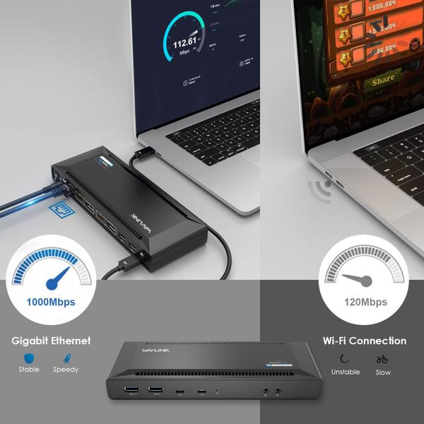 Imagem de Estação de ancoragem WAVLINK Universal USB C com monitores duplos 5K/4K