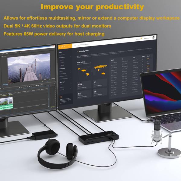 Imagem de Estação de ancoragem WAVLINK Universal USB C com monitores duplos 5K/4K