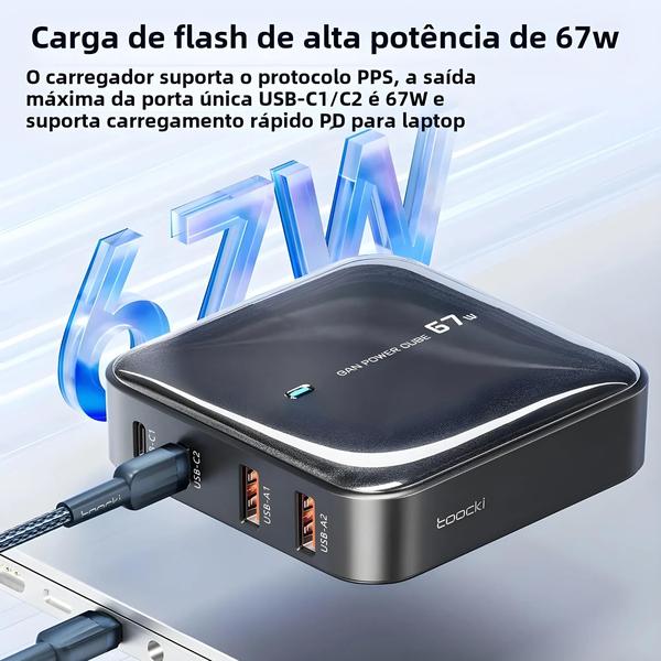 Imagem de Estação de Carregamento USB Multiportas GAN 67W - iPhone, Macbook Pro, Xiaomi e Mais