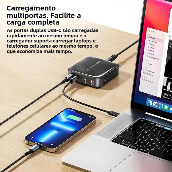 Imagem de Estação de Carregamento USB Multiportas GAN 67W - iPhone, Macbook Pro, Xiaomi e Mais