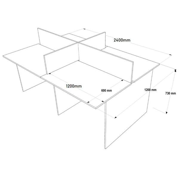 Imagem de Estação de trabalho 4 Lugares com gavetas 2,40x1,20 e 2 Armários