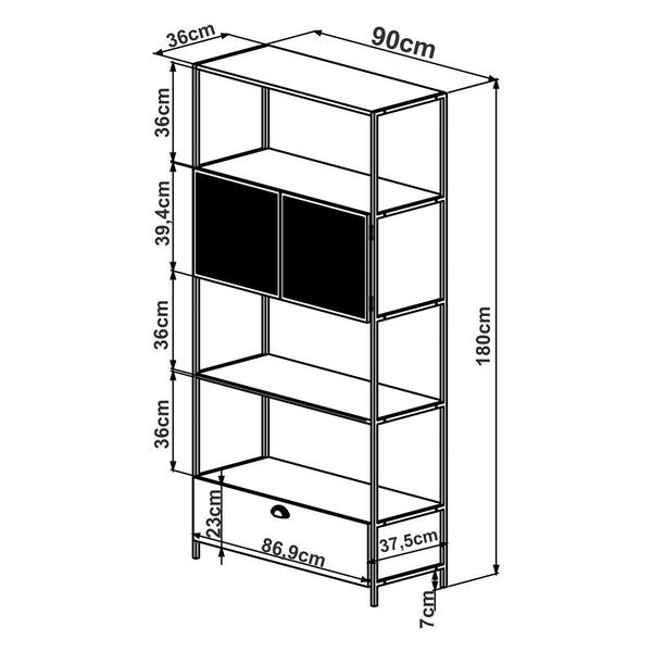 Imagem de Estante 01 Porta New 180 cm Hanover e Preto - D'Rossi