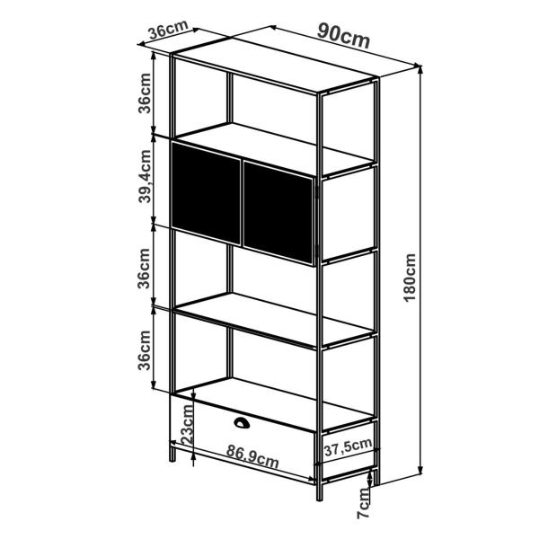 Imagem de Estante 2 Portas 1 Gaveta 90Cm York - Trama Aço Expandido Industrial  Artesano