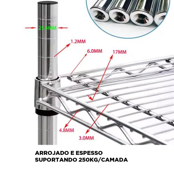 Imagem de Estante Aço 5 Prateleiras Cromada Aramada 1,70cm Desmontável