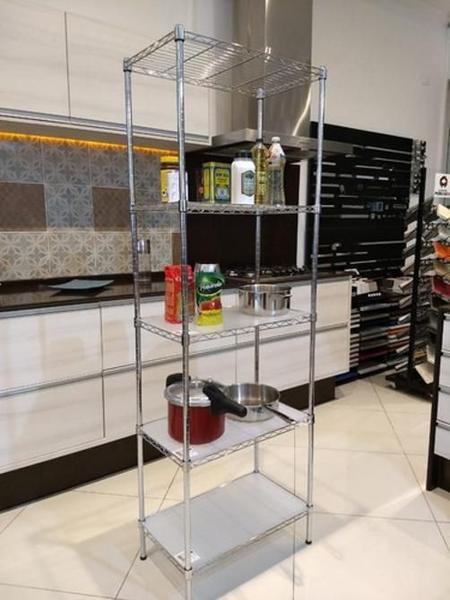 Imagem de Estante Aço 5 Prateleiras Cromada Aramada 180 Cm C Rodizio