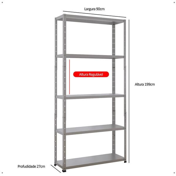 Imagem de Estante Aço 90 cm Armário Expositor 5 Bandejas Altura Ajustável Organizador Resistente Multiuso Versátil Escritório Sala Quarto Lavanderia -RPM