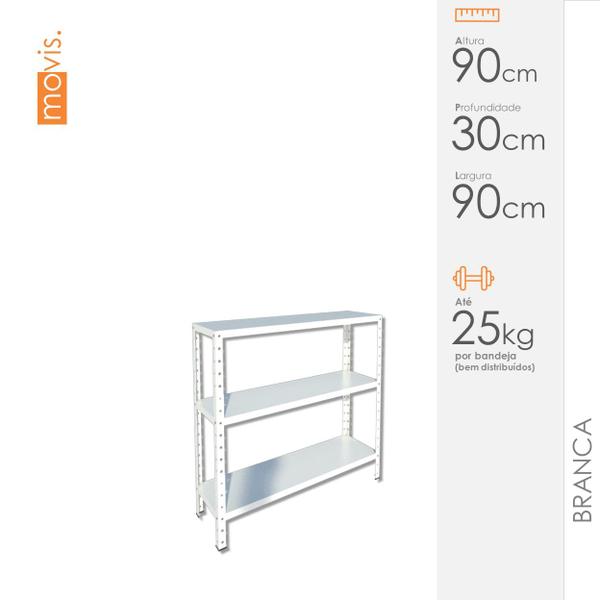 Imagem de Estante Aço Baixa p 75kg BRANCA 3 Bandejas 90cm x 30cm x 90cm