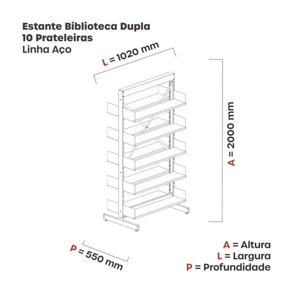 Imagem de Estante Aço Biblioteca Dupla sem Base Ebdsb2000