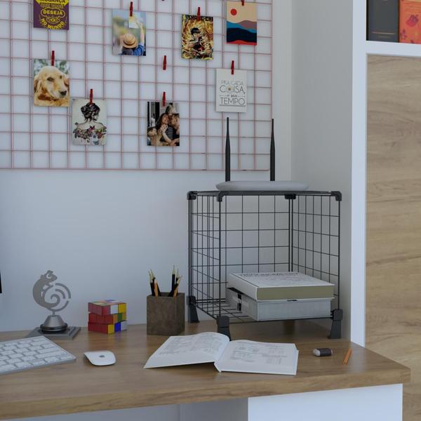 Imagem de Estante Aramada 1 Nicho Branco Organizador de Livros Decoração para Mesa ou Armário