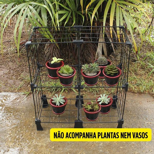 Imagem de Estante Aramada Decorativa Apoio para Plantas Suculentas e Vasos 4 Nichos 45cm Altura Horta Vertical