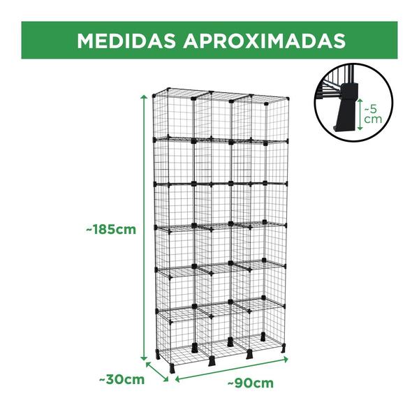 Imagem de Estante Aramada Preta 18 Nichos Vertical Livreiro Prateleira Alta para Livros Roupas