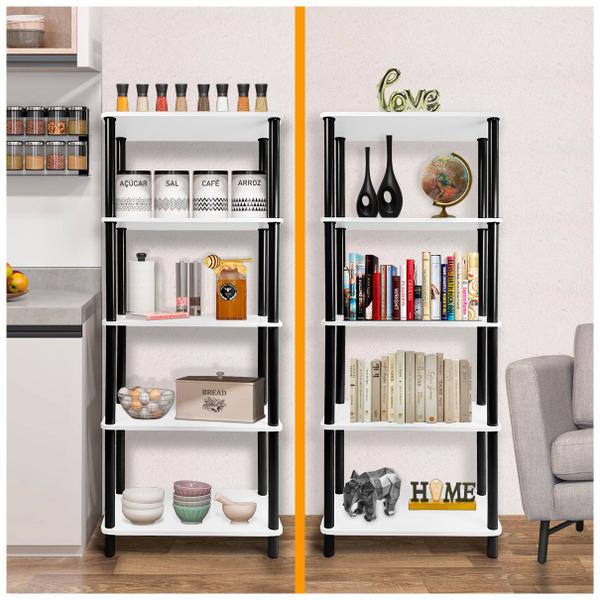 Estante Armário Vicenza com 05 Prateleiras de Livros Sala Industrial Aço Madeira - Preto Branco - Genus Móveis Imagem de Estante Armário Vicenza com 05 Prateleiras de Livros Sala Industrial Aço Madeira - Preto Branco
