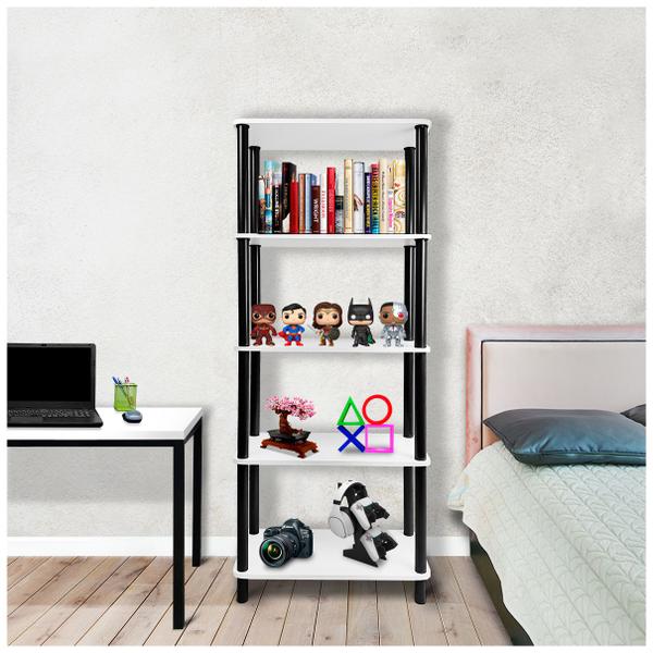 Estante Armário Vicenza com 05 Prateleiras de Livros Sala Industrial Aço Madeira - Preto Branco - Genus Móveis Imagem de Estante Armário Vicenza com 05 Prateleiras de Livros Sala Industrial Aço Madeira - Preto Branco