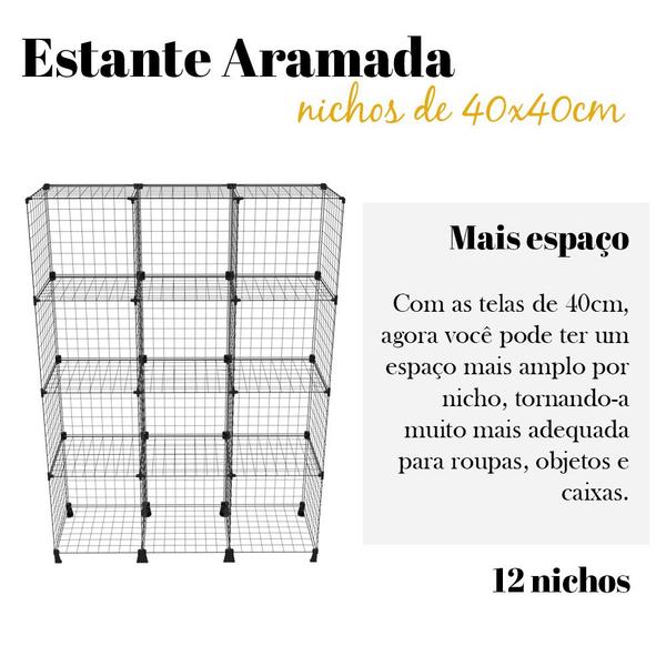 Imagem de Estante Balcão Expositor Estoque Aramado 12 Nichos Vertical com 40cm Preto