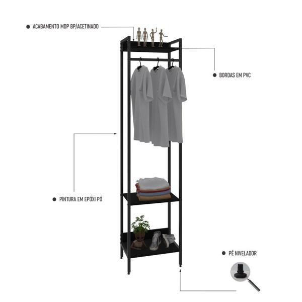 Imagem de Estante Closet Arara 187x45cm 3 Prateleiras Active Yescasa