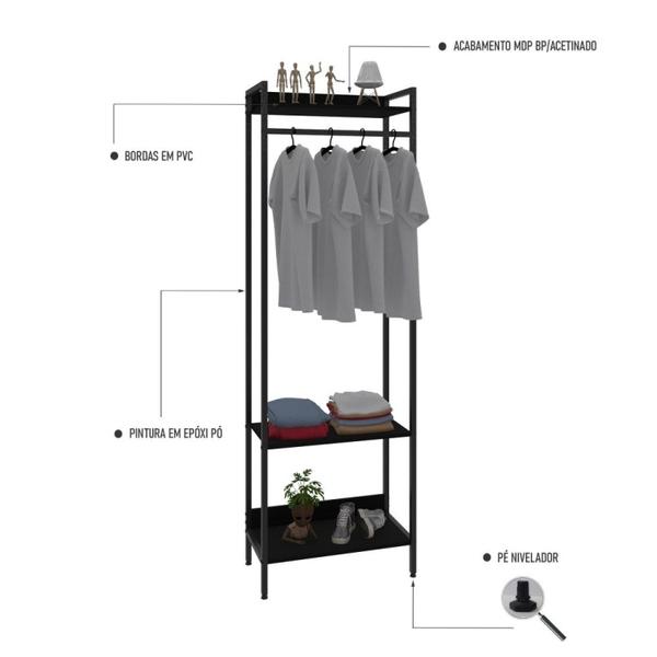 Imagem de Estante Closet Arara 187x60cm 3 Prateleiras Active Yescasa