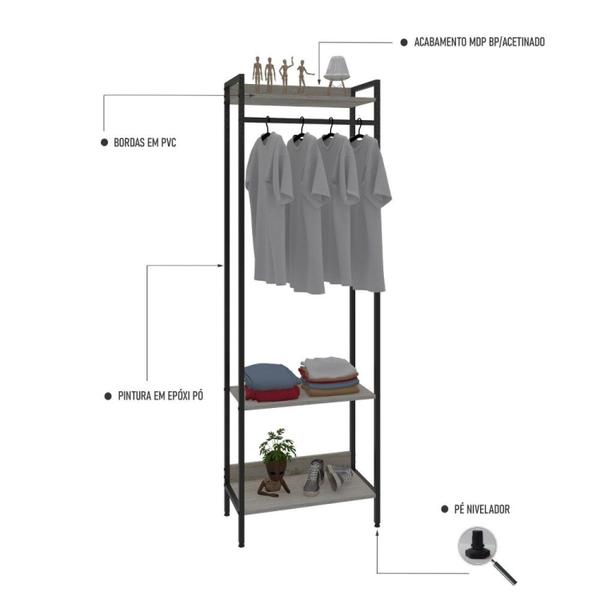 Imagem de Estante Closet Arara 187x60cm 3 Prateleiras Active Yescasa