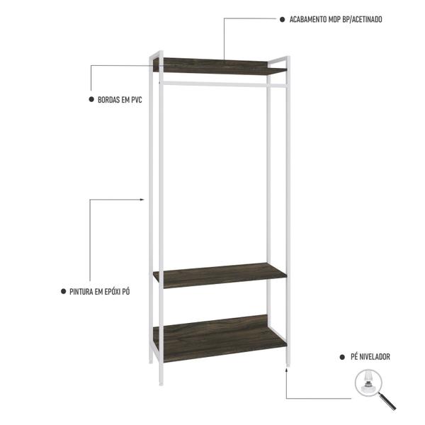 Imagem de Estante Closet Arara 187x80cm 3 Prateleiras Active Yescasa