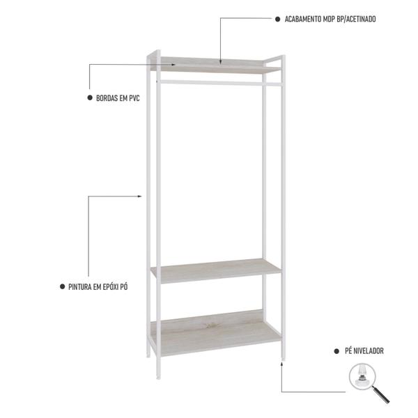 Imagem de Estante Closet Arara 187x80cm 3 Prateleiras Active Yescasa