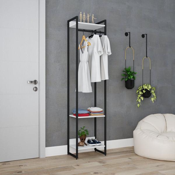 Imagem de Estante Closet Arara Industrial 3 Prateleiras 187x45cm Dynamica Branco Chess / Est.Preta