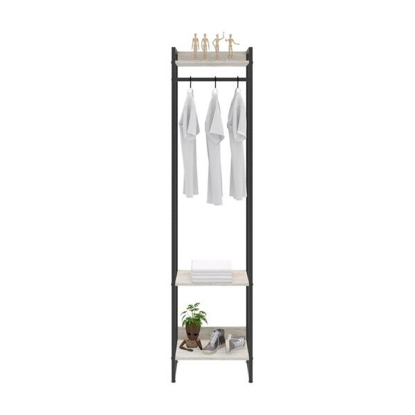 Imagem de Estante Closet Arara Industrial 3 Prateleiras 187x45cm Dynamica Snow / Est.Preta