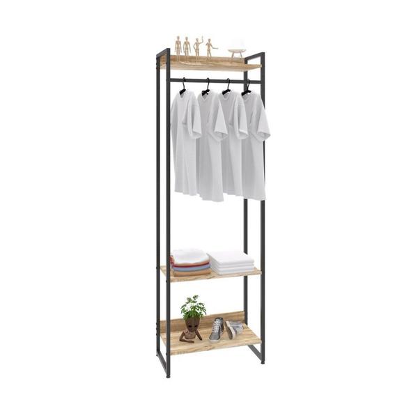 Imagem de Estante Closet Arara Industrial 3 Prateleiras 187x60cm Dynamica Yescasa Carvalho/Preto