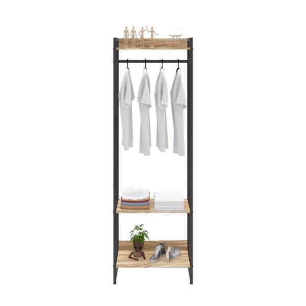 Imagem de Estante Closet Arara Industrial 3 Prateleiras 187x60cm Dynamica Yescasa Carvalho/Preto