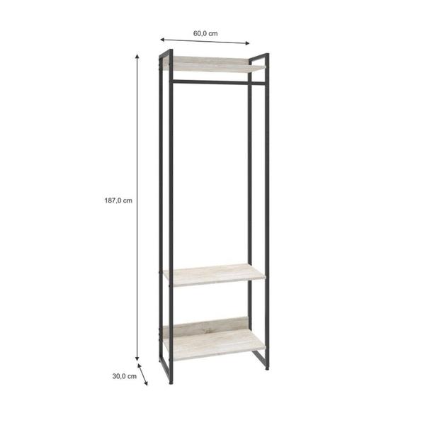 Imagem de Estante Closet Arara Industrial 3 Prateleiras 187x60cm Dynamica Yescasa Snow/Preto