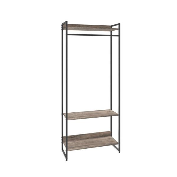 Imagem de Estante Closet Arara Industrial 3 Prateleiras 187x80cm Dynamica Yescasa Carvalho Dark/Preto