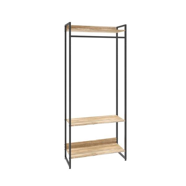 Imagem de Estante Closet Arara Industrial 3 Prateleiras 187x80cm Dynamica Yescasa Carvalho/Preto