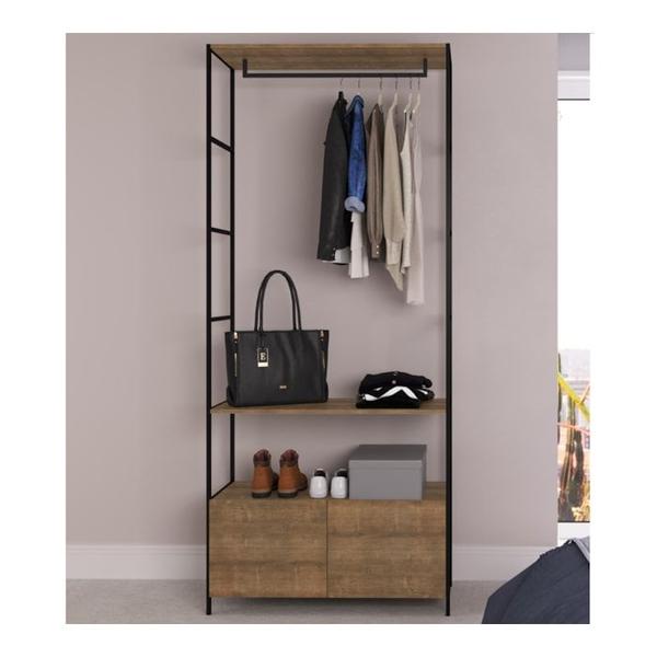 Imagem de Estante Closet Com Cabideiro Steel Quadra 27812 Vermont Preto Fosco Artesano