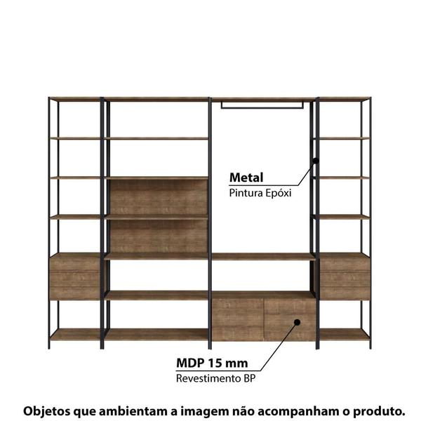 Imagem de Estante Closet Industrial com 17 Nichos  - Carvalho/Preto