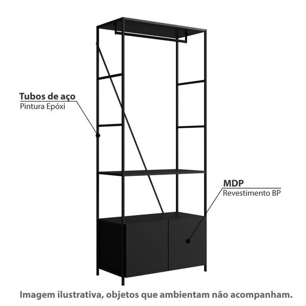 Imagem de Estante Closet Industrial com 2 Portas e 1 Prateleira - Preto