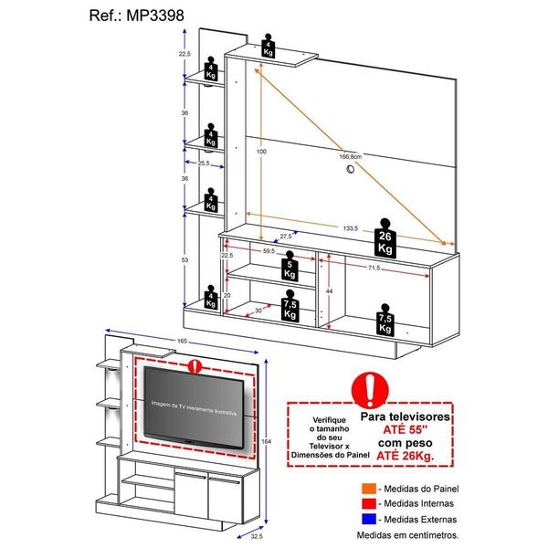 Imagem de Estante com 2 Leds Painel TV 55" e 2 portas Dallas Multimóveis Preto/Lacca Fumê