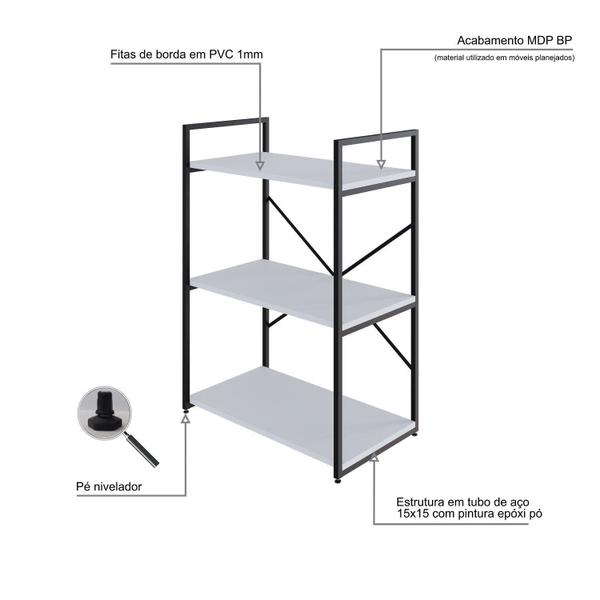 Imagem de Estante com 3 Prateleiras 84x60x33cm Yon