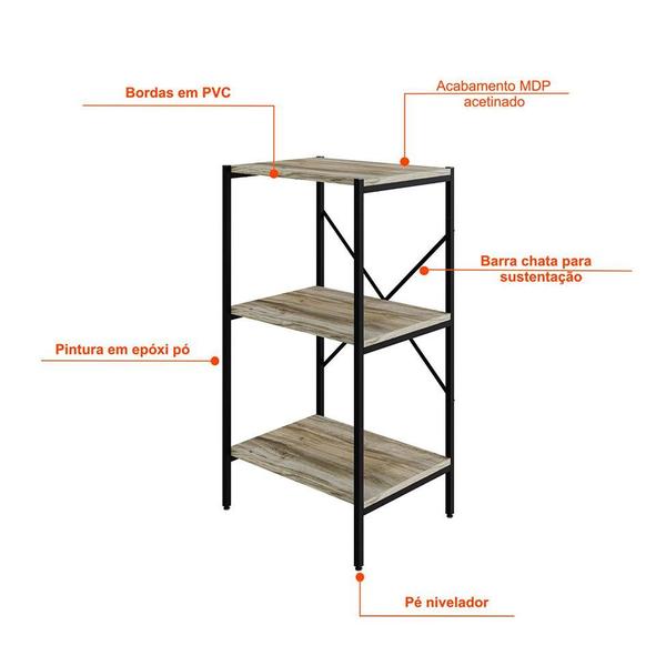 Imagem de Estante com 3 Prateleiras Tub Carvalho e Preta 45 cm