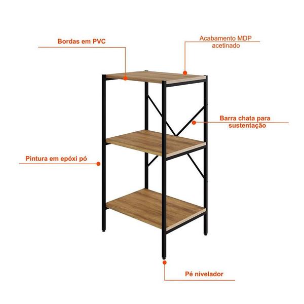 Imagem de Estante com 3 Prateleiras Tub Mel e Preta 45 cm