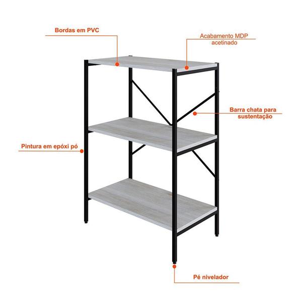 Imagem de Estante com 3 Prateleiras Tub Snow e Preta 60 cm