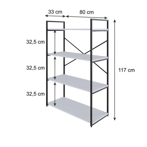 Imagem de Estante com 4 Prateleiras 118x80x33cm Yon Branco/Preto