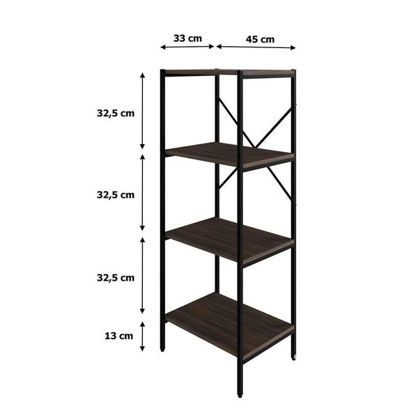 Imagem de Estante com 4 Prateleiras Tub Nogal e Preta 45 cm