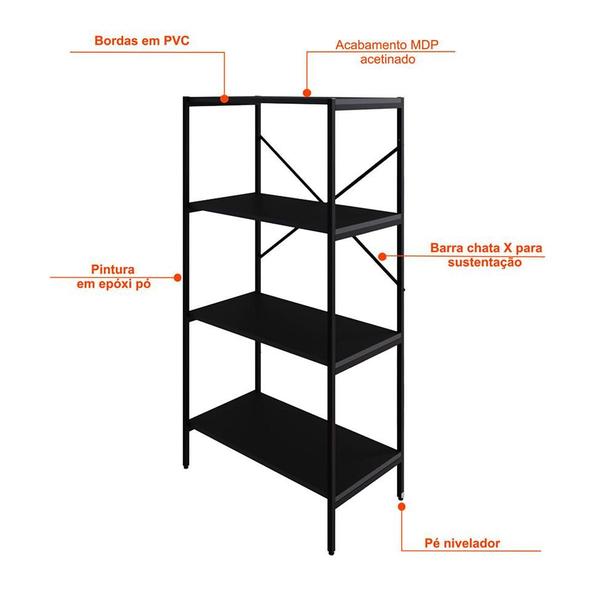 Imagem de Estante com 4 Prateleiras Tub Preta 60 cm