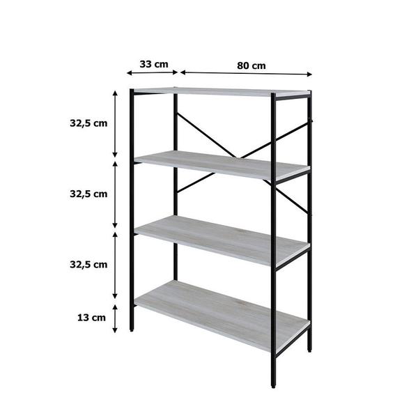 Imagem de Estante com 4 Prateleiras Tub Snow e Preta 80 cm