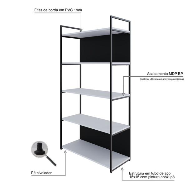 Imagem de Estante com 5 Prateleiras 152cm X 80cm X 33cm com Fundo Yon Branco/Preto