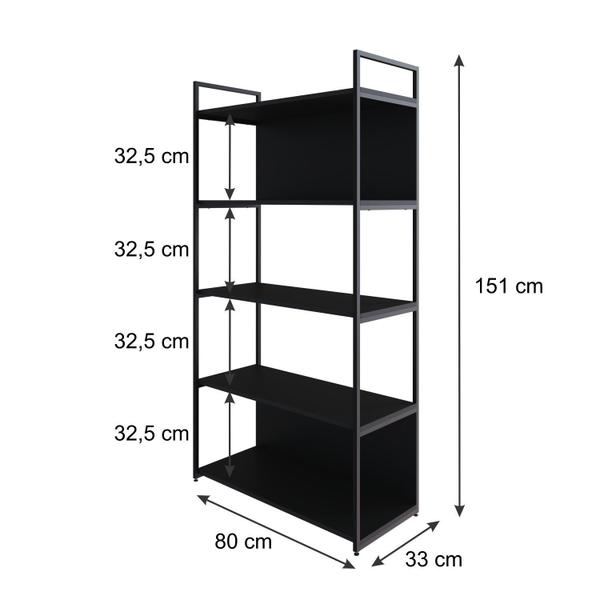 Imagem de Estante com 5 Prateleiras 152cm X 80cm X 33cm com Fundo Yon Preto